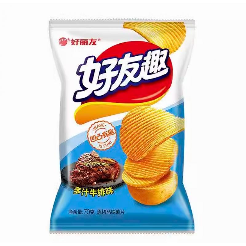 好丽友 好友趣 薯片 多汁牛排味70g/Friend Fun Kartoffelchips Saftiger Steak Geschmack 70g