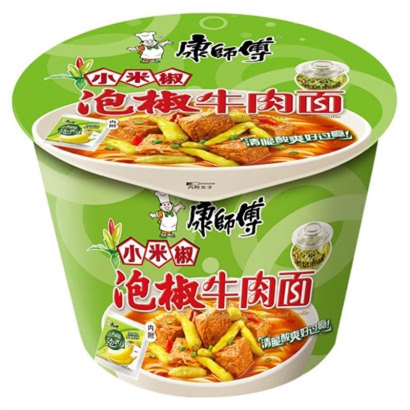 康师傅方便面 小米椒泡椒牛肉面 桶装110g/Nudelnsuppe Eingelegte Chili-Rindgeschmack (Schale) MEISTER KONG