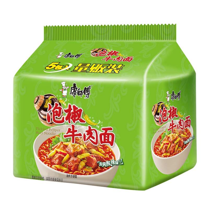 康师傅方便面 五连包 小米椒泡椒牛肉面 5*104g/Nudelnsuppe Eingelegte Chili-Rindgeschmack 5er MEISTER KONG