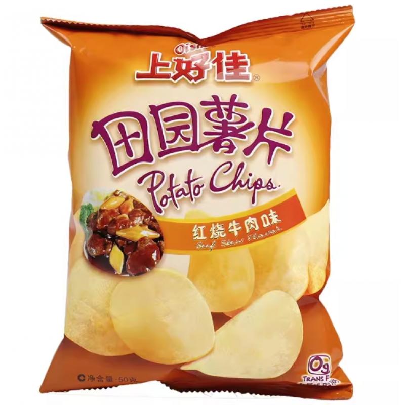 上好佳 薯片 红挠牛肉50G/Shanghaojia Kartoffelchips Red Scratched Beef 50G