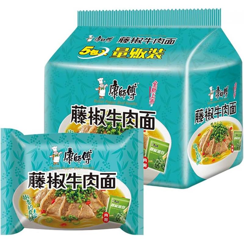 康师傅方便面 五连包 藤椒牛肉面 5*103g/KSF Instant Nudel Rindgeschmack 515g